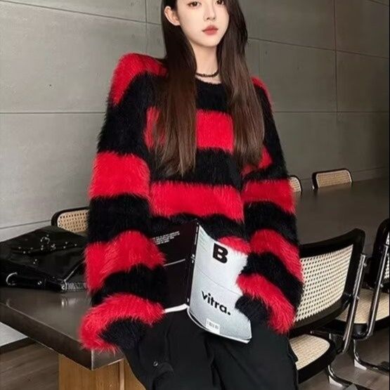 Pure Cross-Border Men's Sweatshirt Spring Autumn 2023 New Style Cool Sweater Knitted Shirt Black And Red Patchwork Color_viptrois.com