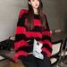 Pure Cross-Border Men's Sweatshirt Spring Autumn 2023 New Style Cool Sweater Knitted Shirt Black And Red Patchwork Color_viptrois.com