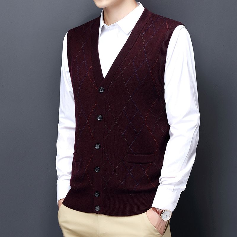 Men's Wool Blend V-Neck Sleeveless Sweater Vest - Casual Solid Color Pullover For Autumn, Slim Fit, Lightweight & Breathable_viptrois.com