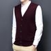 Men's Wool Blend V-Neck Sleeveless Sweater Vest - Casual Solid Color Pullover For Autumn, Slim Fit, Lightweight & Breathable_viptrois.com