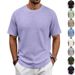 Men's Waffle Knit Short Sleeve T-Shirt, Breathable Textured Cotton-Like Fabric, Relaxed Fit Casual Tee For Summer_viptrois.com
