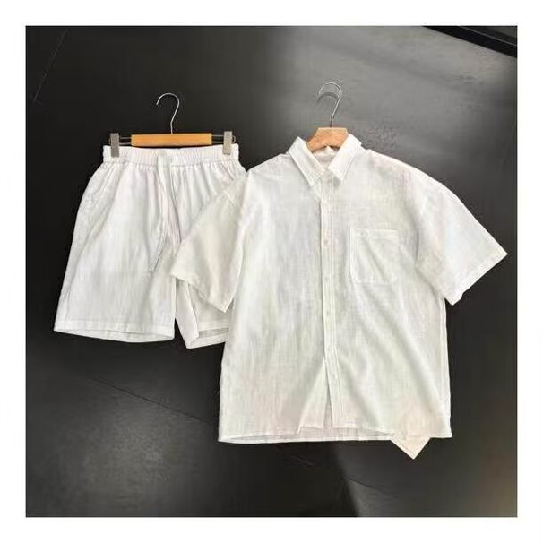 Summer Thin Linen Breathable Men's Short-Sleeve Shirt Set With Shorts - Stylish Casual Loose Fit Two-Piece Set_viptrois.com