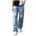 Men's Clothing Ripped loose straight jeans large size men's denim splicing casual pants manufacturers_viptrois.com