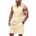 Men's Fitness Zipper Hooded Loose Breathable Functional Vest Shorts Sports Suit_viptrois.com