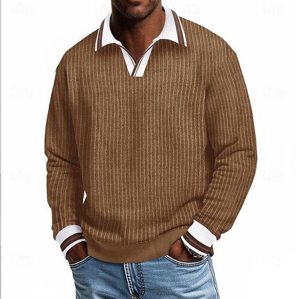 Men's Clothing Corduroy Long Sleeve Pullover Sweater – Thickened V-Neck Winter Casual Top (Army Green, Burgundy, Khaki, Black, Beige, Gray, Brown)_viptrois.com