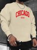 Men's Loose Casual Fashionable Retro CHICAGO USA Pattern Printed Round Neck Long Sleeved Sweatshirt Suitable For Autumn And Winter Wear_viptrois.com