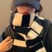 Color-Block Black And White Striped Plush For Women Winter Korean Version Versatile Thickened Warm Cold-Proof Soft Scarf_viptrois.com