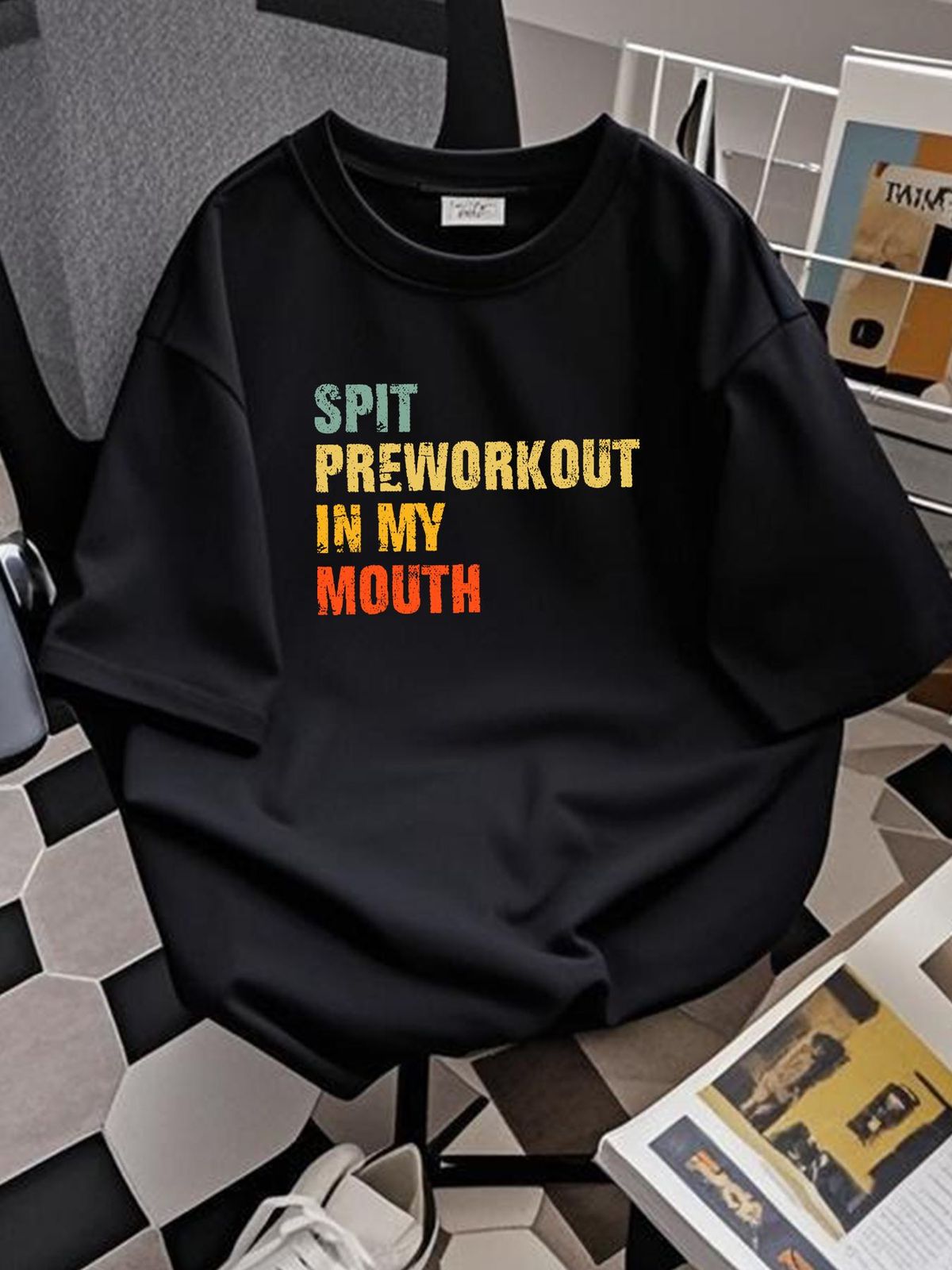 Spit Preworkout In My Mouth Vintage Distressed Funny Gym T-Shirt Size S-5XL Breathable Summer Slightly Homme Top For Everyday Wear Graphic_viptrois.com
