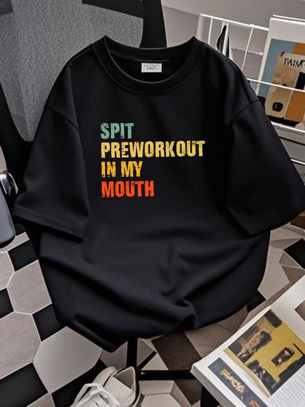 Spit Preworkout In My Mouth Vintage Distressed Funny Gym T-Shirt Size S-5XL Breathable Summer Slightly Homme Top For Everyday Wear Graphic_viptrois.com