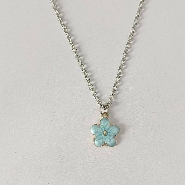 Young Girls Clothing New Glazed Five Petal Flower Necklace Popular Alloy Oil Dripped Hyun A Style Flower Pendant Necklace_viptrois.com