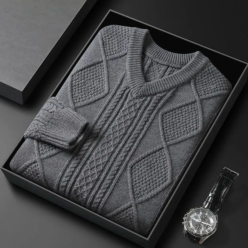 Men's Clothing Men's Extra Thick Cable Knit Sweater - Winter V-Neck Pullover_viptrois.com