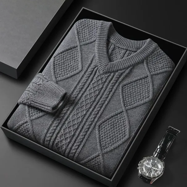 Men's Clothing Men's Extra Thick Cable Knit Sweater - Winter V-Neck Pullover_viptrois.com