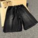 Men's Clothing Men's Black Lightning Striped Ripped Denim Shorts Washed Five Point Summer Style Trendy High End Fashion Pants_viptrois.com