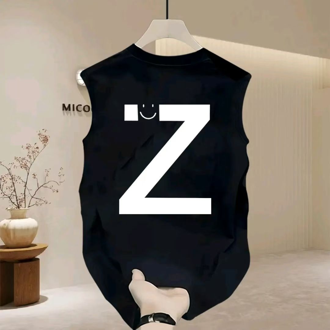2024 New Summer American Cotton Crew Neck Sleeveless Vest Men's And Women's Loose Casual Versatile Letters_viptrois.com