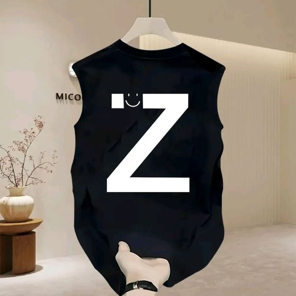 2024 New Summer American Cotton Crew Neck Sleeveless Vest Men's And Women's Loose Casual Versatile Letters_viptrois.com