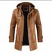 Long leather coat in men's clothing Korean youth plus size PU leather windbreaker_viptrois.com