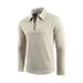 "Men's Long-Sleeve POLO Shirt – Japanese Retro Linen-Blend Top With Stripe Pattern, Breathable & Anti-Bacterial (6 Sizes, Black/Khaki/Dark Gray)"_viptrois.com