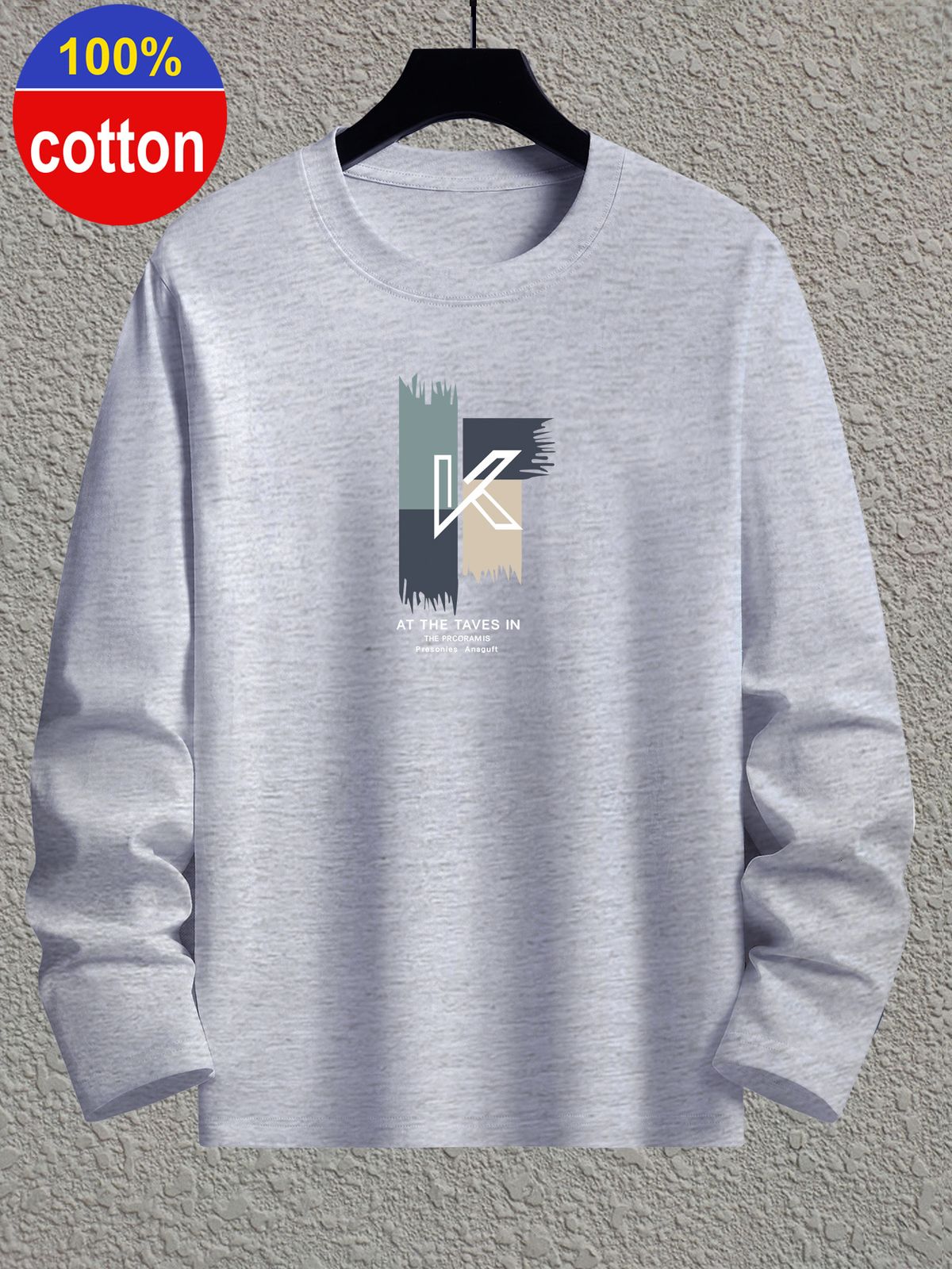 100 Cotton Men's Top Summer Men's Long Sleeved Round Neck Black Top Loose Casual T-shirt_viptrois.com