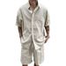 Breathable Linen-Blend Workwear Set - Men's Casual Short Sleeve Shirt With Matching Shorts_viptrois.com