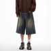Denim Shorts Men's Retro Pants Logging Wide Leg Shorts Six Point Pants Couple Summer_viptrois.com