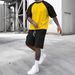 "Men's Summer Casual Short Sleeve T-Shirt & Cargo Shorts 2-Piece Set - Breathable Polyester Blend, Streetwear Style S-XXXL (Yellow Caramel, Gray)"_viptrois.com