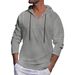 Men's Linen-Blend Hooded T-Shirt – Lightweight Long Sleeve Pullover With V-Neck, Casual Streetwear Essential (White/Black/Blue/Grey)_viptrois.com