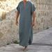 Mens Short Sleeve Black Jubba Thobe Muslim Men Clothing Islam Arabic Kaftan Abaya Robe Solid Color V-neck Musulman Shirt_viptrois.com