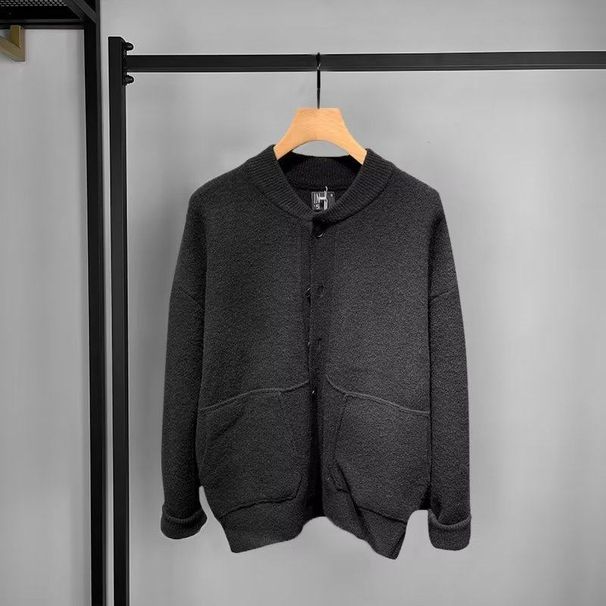 Men's Knitted Cardigan Sweater 2026 New Trendy INS Round Neck Sweater Solid Color Youth Casual Jacket_viptrois.com