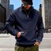 Pure Cross-Border European And American Classic Versatile Multi-Color Stand Collar Half-Zip Pocket Long Sleeve Sweatshirt_viptrois.com