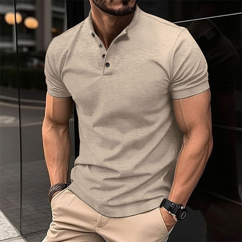 Men's Clothing Summer T Shirt Button Henley Collar Sports Polo Shirt_viptrois.com