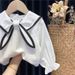 Kid's Clothing Autumn New Girls' Cute Navy Collar Shirt Plus Denim Wide Leg Pants Two Piece Set_viptrois.com