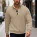 Men's Casual Half-Zip Pullover Sweatshirt With Jacquard Patchwork Design, Loose Fit Knit Top For Autumn & Winter (White, Grey, Black, Khaki, Navy)_viptrois.com