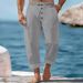 Men's Clothing Spring And Autumn Pants Solid Color Cotton And Linen Loose Drawstring Button Casual Trousers Men_viptrois.com
