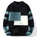 Men's Youth Color Matching Sweater Trendy Student Crew Neck Pullover Knitted Sweater_viptrois.com