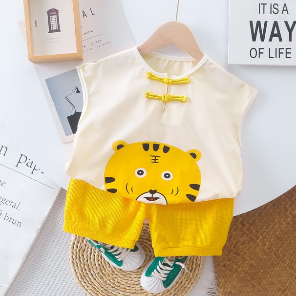Male Baby 2025 New Cute Casual Thin Summer Set For Infants And Children Cool Handsome Cartoon Tiger Short Sleeves_viptrois.com