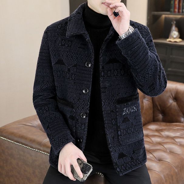 2024 Autumn New Fleece Lined Thickened Short Jacket Trendy Floral Coat Unique Men's Winter Clothing Top_viptrois.com