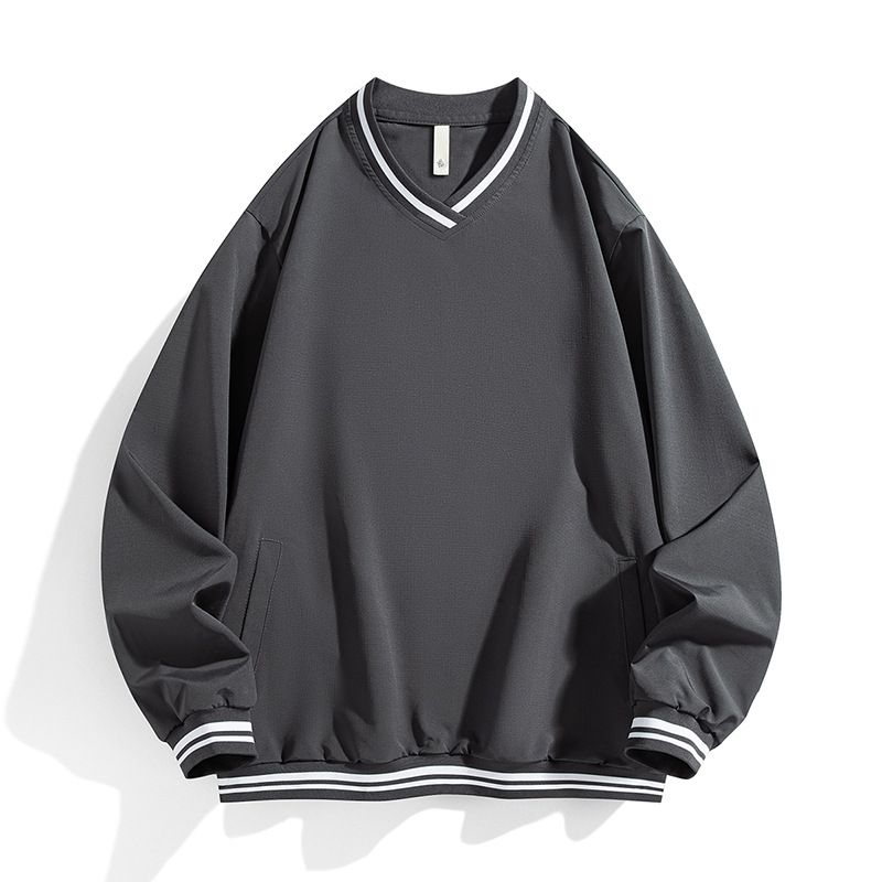 Men's V-Neck Sweatshirt With Ribbed Color Blocking – Trendy Spring/Autumn Casual Pullover, Subtle Pattern & Loose Fit_viptrois.com