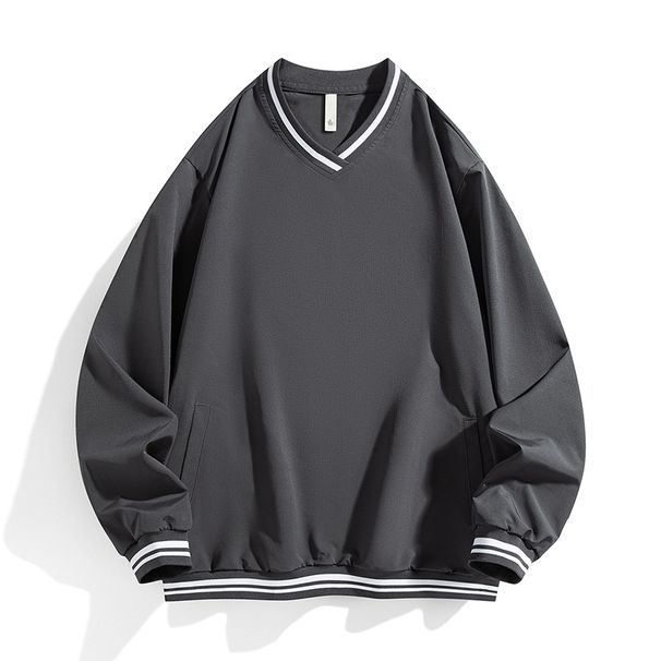 Men's V-Neck Sweatshirt With Ribbed Color Blocking – Trendy Spring/Autumn Casual Pullover, Subtle Pattern & Loose Fit_viptrois.com