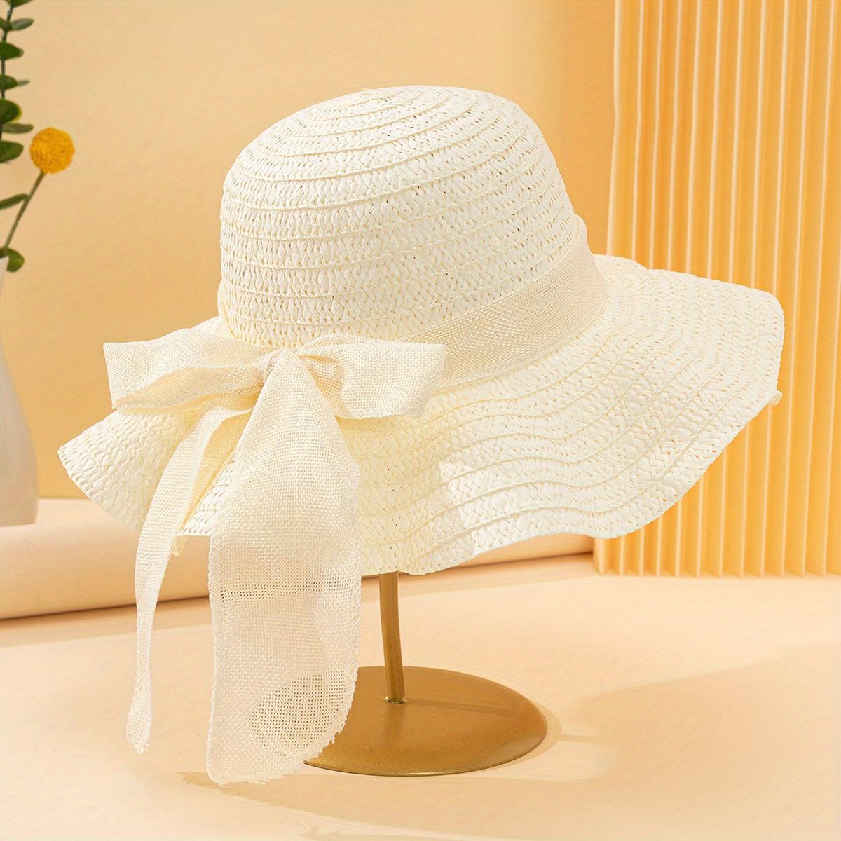 1pc Women Oversized Crepe Straw Hat Women Summer Sunscreen Large Crepe Hat Sea Bow Beach Hat Suitable For Sunscreen_viptrois.com
