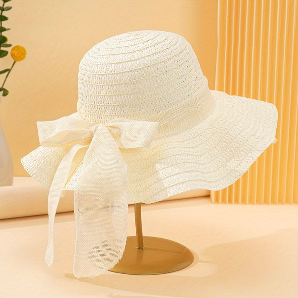 1pc Women Oversized Crepe Straw Hat Women Summer Sunscreen Large Crepe Hat Sea Bow Beach Hat Suitable For Sunscreen_viptrois.com