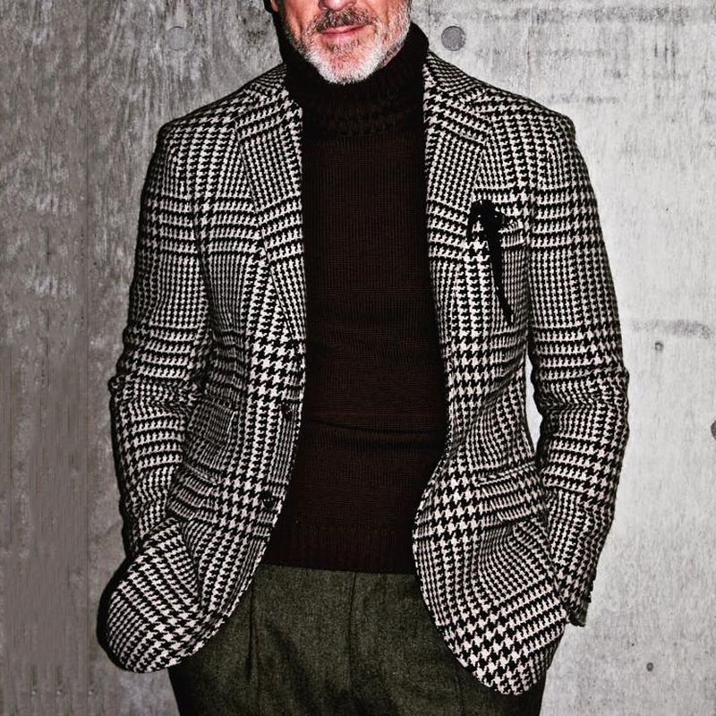 2025 Popular Men's Casual Suit Fashionable Business Top Single Breasted Slim Fit Grid_viptrois.com