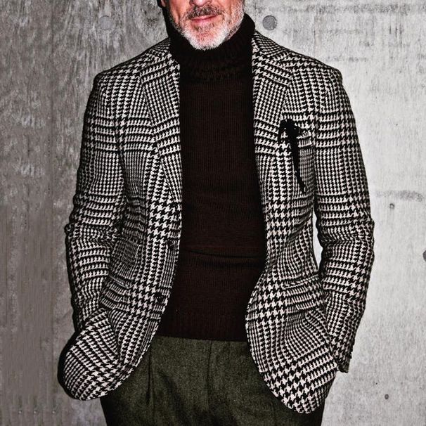 2025 Popular Men's Casual Suit Fashionable Business Top Single Breasted Slim Fit Grid_viptrois.com