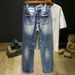 Men's Ripped Jeans With Patches Loose Straight Leg Wide Leg Flowy Trendy Casual Pants Autumn 2022_viptrois.com