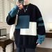 Autumn And Winter Men's Round Neck Sweater, Loose Contrasting Sweater, Knitted Sweater_viptrois.com