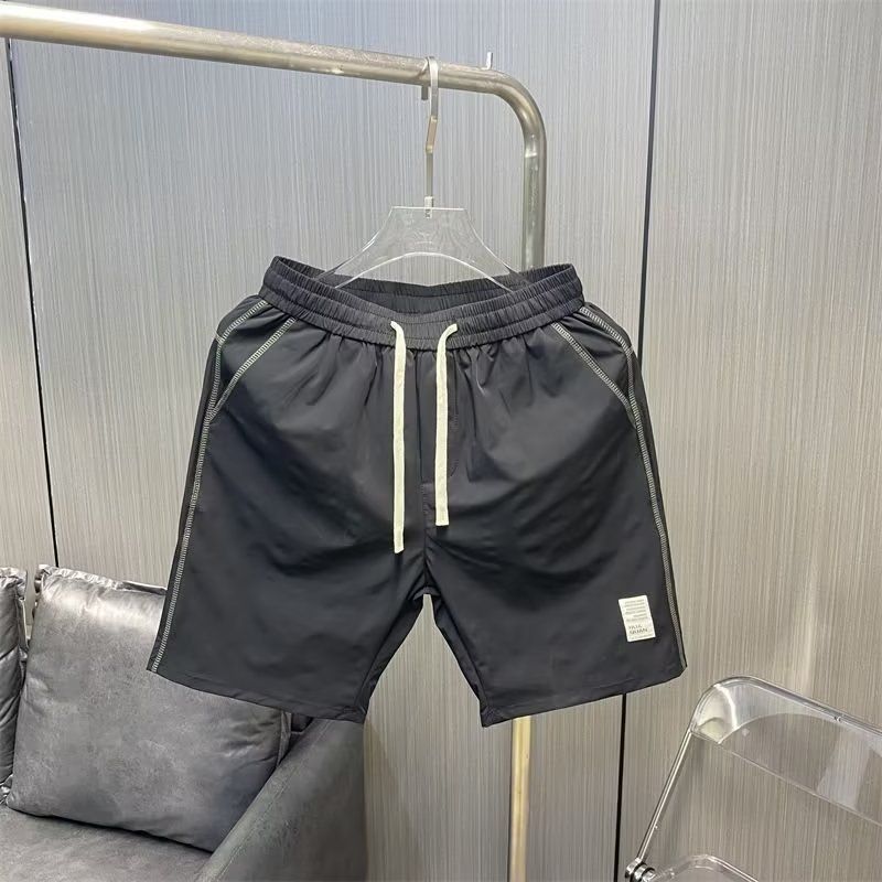 Men's Slim Fit Quick-Dry Ice Silk Casual Shorts with Drawstring Waist for Summer Beach Black M-3XL_viptrois.com