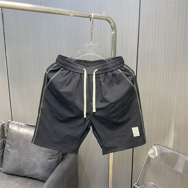 Men's Slim Fit Quick-Dry Ice Silk Casual Shorts with Drawstring Waist for Summer Beach Black M-3XL_viptrois.com