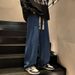 American Style Dark Blue Jeans For Men's Spring And Autumn New High Street Trendy Brand Loose Wide Straight Leg Long_viptrois.com