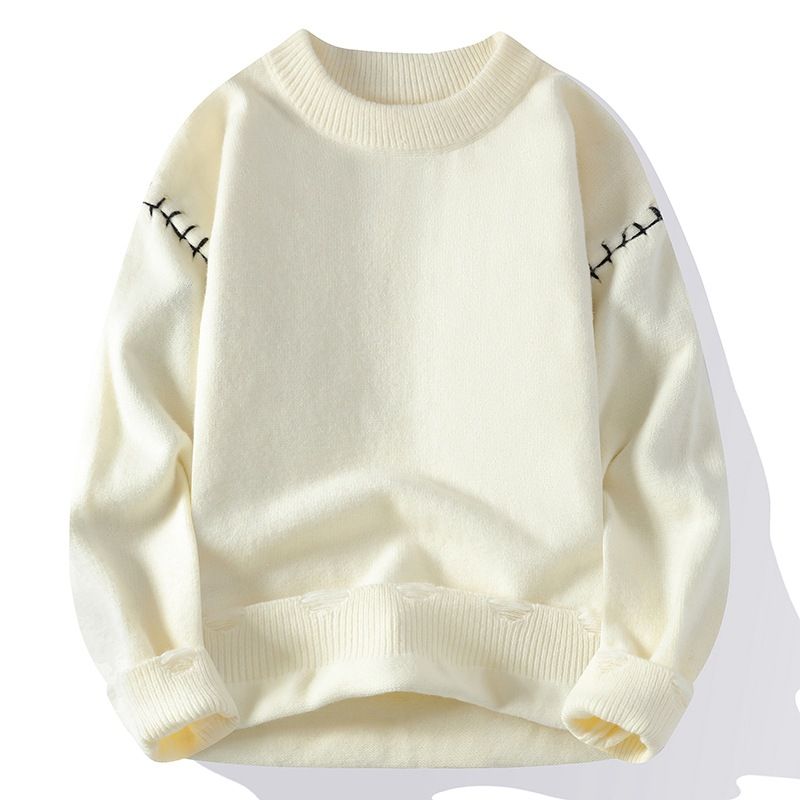 Pullover Round Neck Color Line Long Sleeve Sweater Trendy Men's Warm Casual Knitted Sweater Men's Clothing_viptrois.com