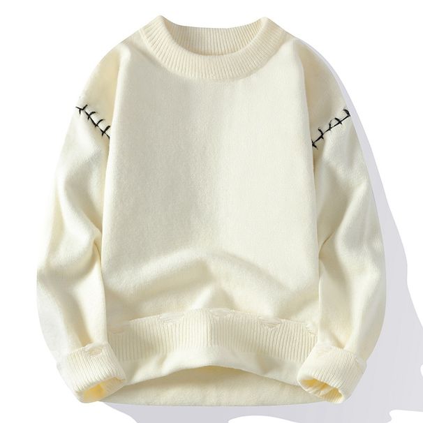 Pullover Round Neck Color Line Long Sleeve Sweater Trendy Men's Warm Casual Knitted Sweater Men's Clothing_viptrois.com
