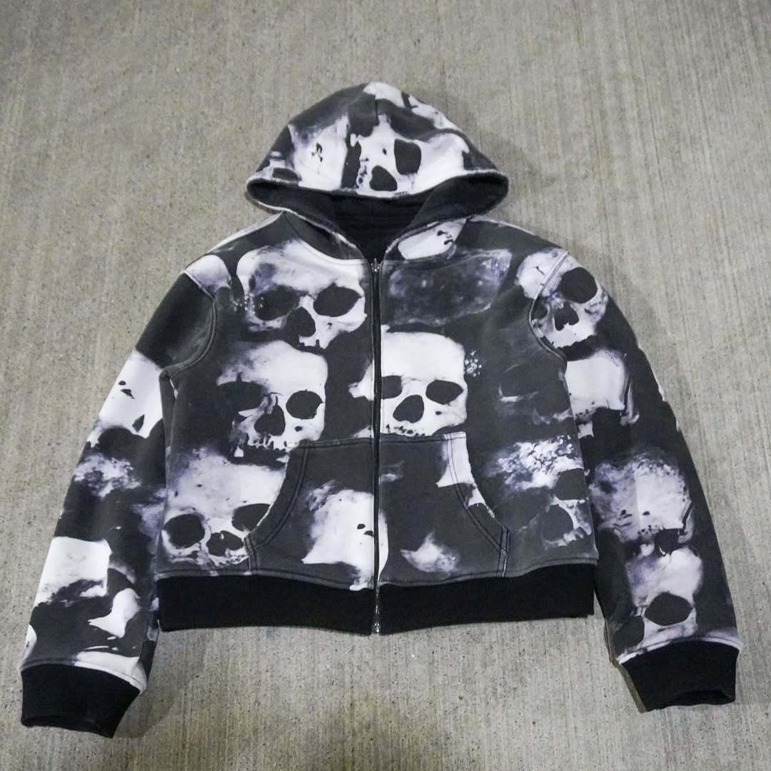 Men's Clothing Double Sided Layered Skull Print Y2K Retro Print Hoodie – Double-Sided Layering Streetwear With Skull Design, Unisex Vintage Pullover_viptrois.com